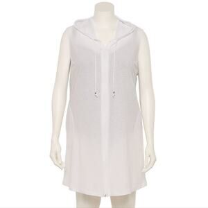 Plus Size 1X Portocruz White Sleeveless Hoodie Swim Cover-Up